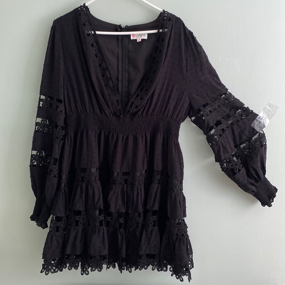 L’ Atiste black cotton  dress with lace